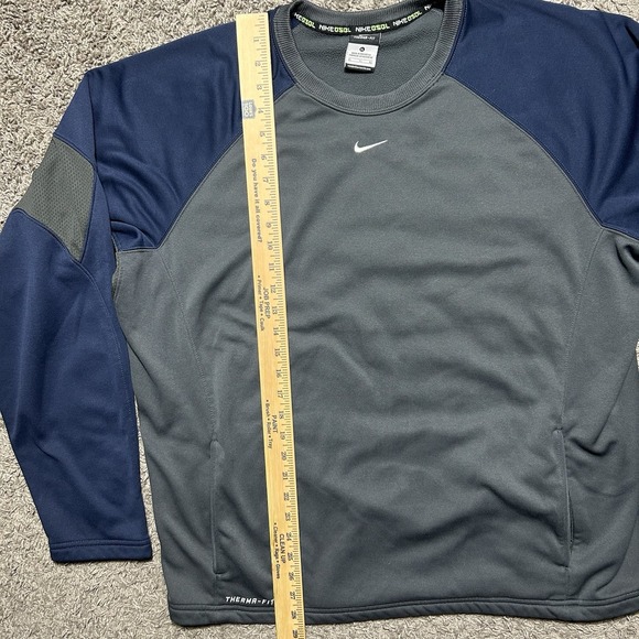 Nike Men's Basketball Thermafit Navy Gray Long Sleeve Fleece Lined Center Swoosh - Picture 5 of 9